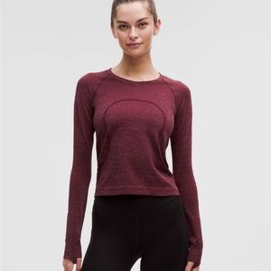 Lululemon Swiftly Tech Long-Sleeve Shirt 2.0 Waist Length Sparkle Garnet Red